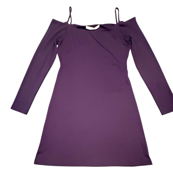 Susana Monaco Purple Long Sleeve Cold Shoulder Stretch Midi Dress Size Large - Picture 1 of 9